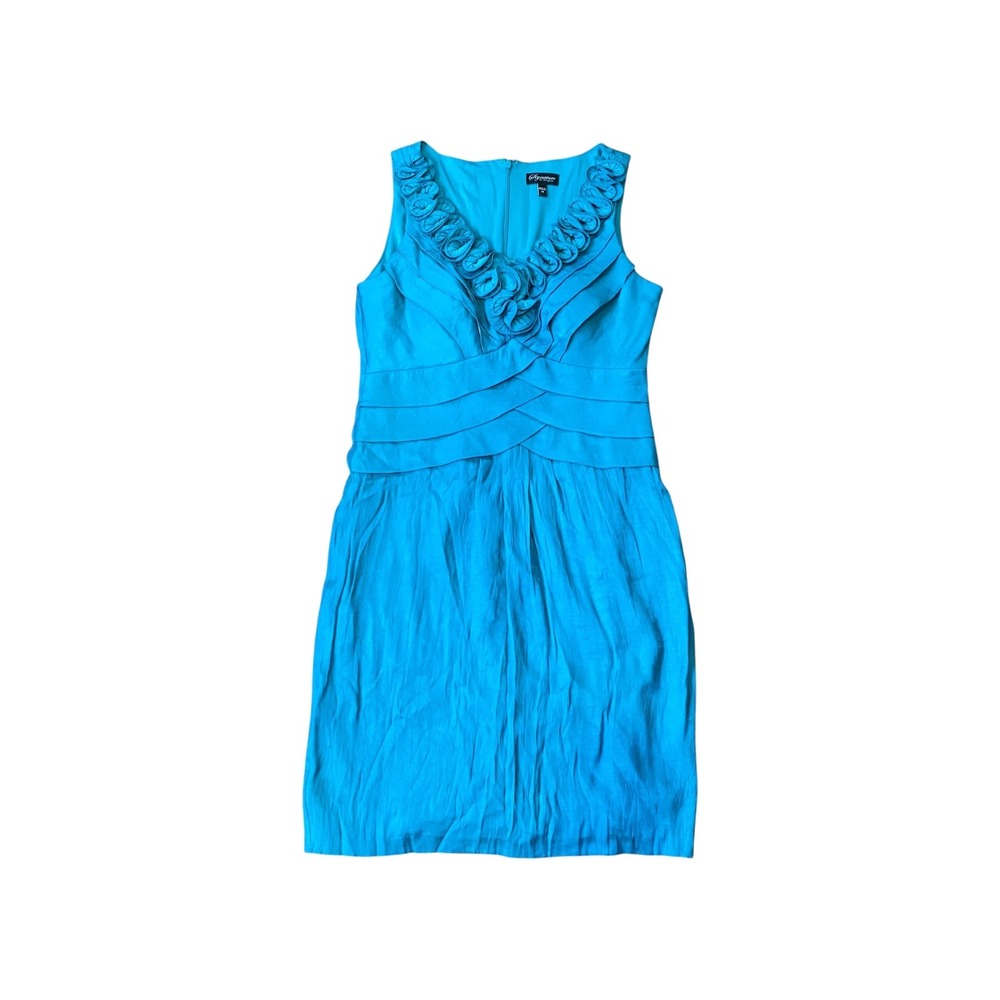 Signature by Sonata Womens Dress Sleeveless‎ Blue Ruffled Sheath 14